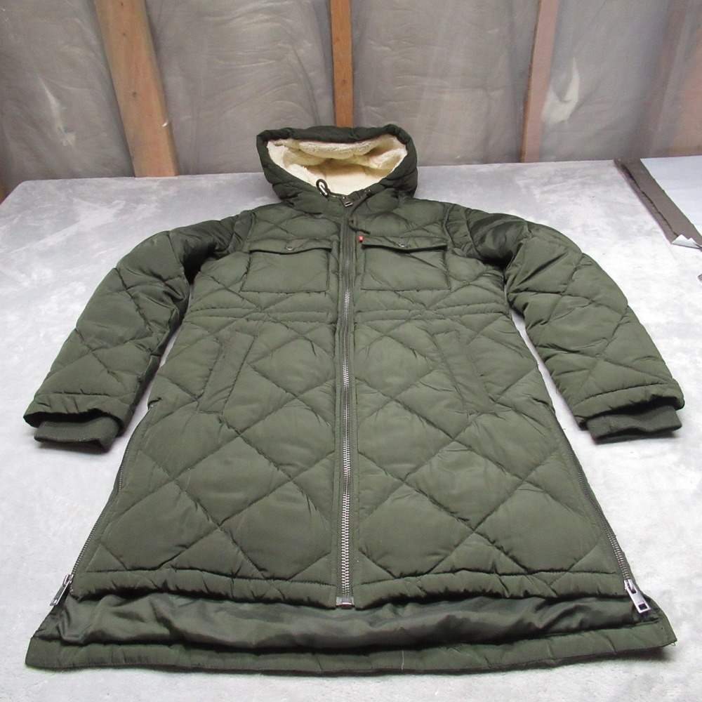 Levis Jacket Womens XS Green Insulated Quilted‎ Sherpa Lined Long Winter Parka